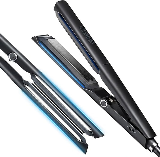 TYMO 2.0 Flat Iron Hair Straightener - Professional Long Ceramic Plate 2 in 1 Straightener & Curler for Fast Smooth Styling, Hair Straighteners for Women with Hollow Design to Boost Curls, 500M Ions