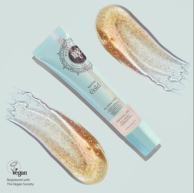 Rosee Lip Gloss Vegan & Cruelty Free Treatment, Professional Make up, Long Lasting Glossy with Shea Butter, Moisturize, Protect & Smooth, High Shine, Non-Sticky (e. Sparkling Gold, 0.5)