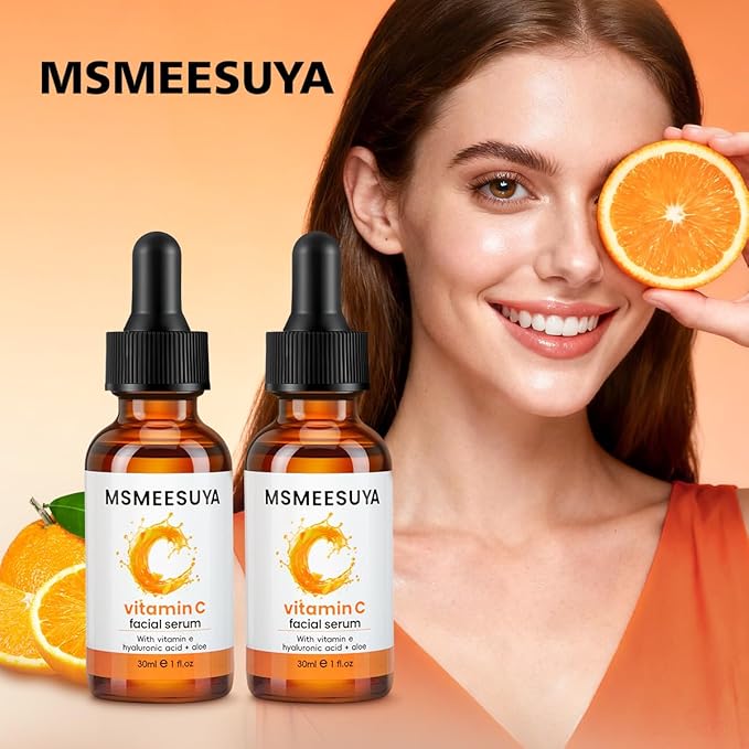 Vitamin C Serum for Face 2-Pack, Brightening Facial Serum with Hyaluronic Acid & Vitamin E, Helps Improve Dark Spots, Uneven Tone, Fine Lines & Wrinkles, 1 Fl Oz Each