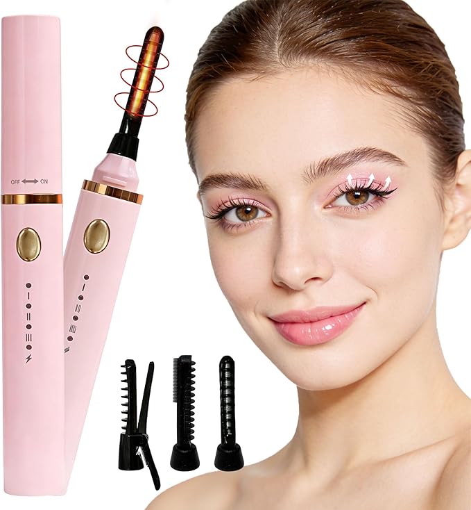 3 Interchangeable Brush Heads Rechargeable Heated Eyelash Curler 24-Hour Lasting curl 5-Second Rapid Heating 3 Temperature Settings Safety Anti-Scald Design(Black)