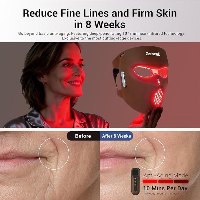 3D LED Red Light Therapy Mask, FDA-Cleared, Anti-Aging & Blemish Repair, 5 Modes Red, Blue, Yellow & 1072nm Near-Infrared Lights, Eye-Protection, Portable 360 LEDs Face Mask for Home Travel