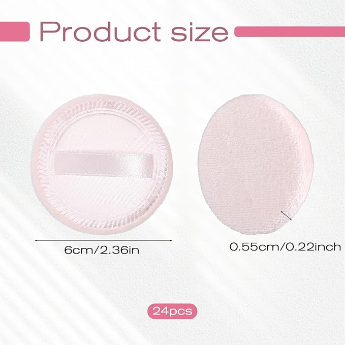 cobee 24 Pcs Round Powder Puffs, Makeup Powder Puff Soft Velour Makeup Pad With Ribbon, Setting Powders Puff Facial Make Up Eyeshadow Concealer Cosmetics Sponge Women(Pink)
