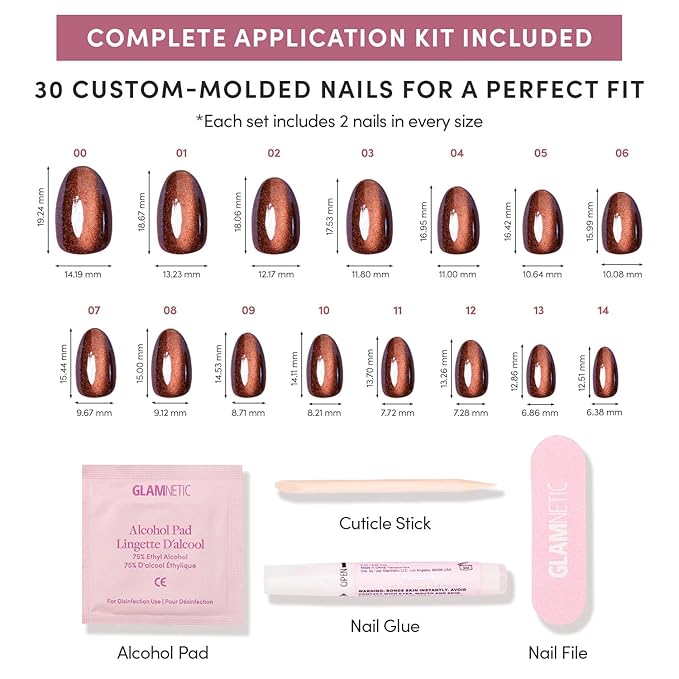 Glamnetic Press On Nails - Magnetic Moscow | Short Oval Fake Nails with a Cat-Eye Magnetic Velvet Finish, Salon Quality Halloween Nails | 15 Sizes - 30 Nail Kit with Glue