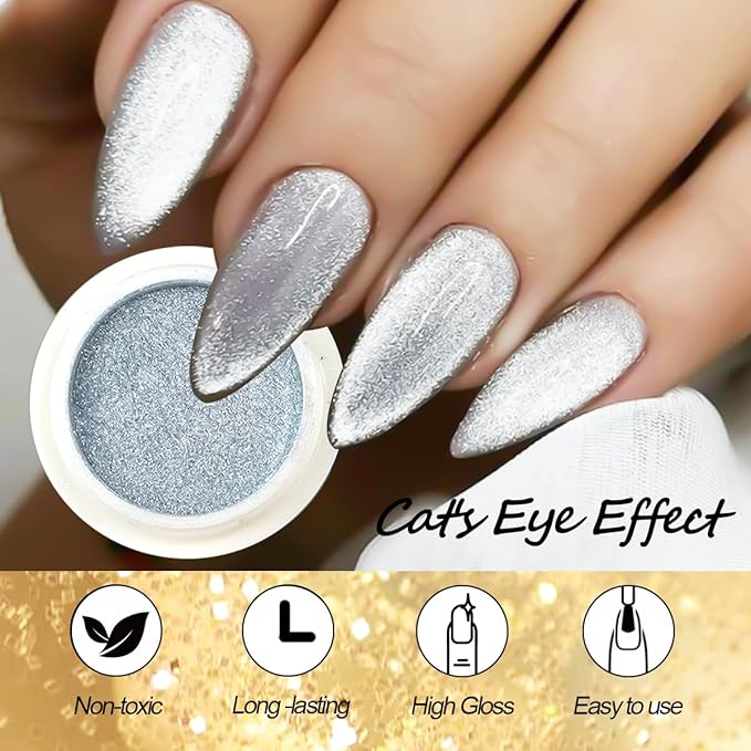 6 Colors Chrome Nail Powder,Gold Silver Super Metallic Effect Chrome Powder for Nails,Holographic Mirror Glitter White Pearl Pigment Dust Kit for Gel Polish Nail Art Decoration Manicure Nail Supplies