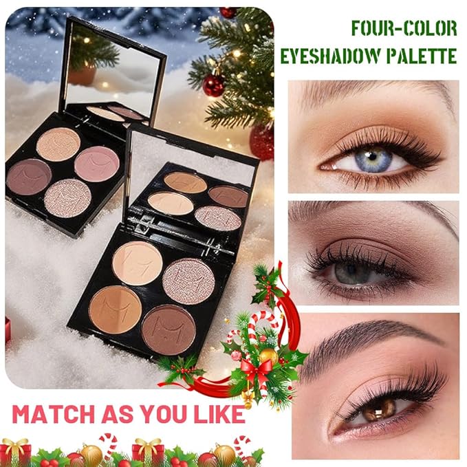 4 Colors Eyeshadow Makeup Palette – Christmas Gifts for Older Women, Neutral Light Nude Ivory Champagne Gold Warm Beige Dark Brown Matte & Shimmer Powder Eye Shadow, Highly Pigmented Waterproof