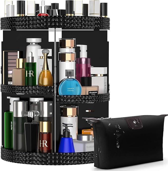 Awenia Makeup Organizer 360-Degree Rotating, Adjustable Makeup Storage, 7 Layers Large Capacity Cosmetic Storage Unit, Fits Different Types of Cosmetics and Accessories, Plus Size with Makeup Bag