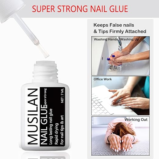 Nail Glue for Press On Nails, Nail Tips and Acrylic Nails (28ml) Super Strong Long Lasting Nail Bond Adhesive Gel Nail Glue Brush On Nail Glue for Acrylics Glue On Nails Fake Nails with Brush