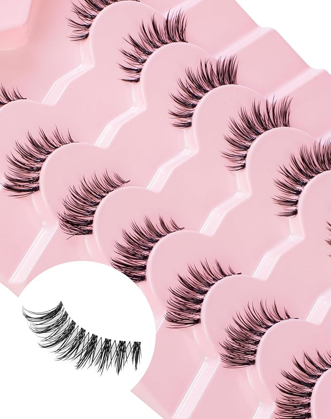 Manga Lashes Natural Look Anime Half Lashes Manhua False Eyelashes Clear Band Lashes 3D Wispy Corner Eyelashes Asian 3/4 Eye Lashes Pack Korean Style Manhwa Lashes 7 Pairs Manga05