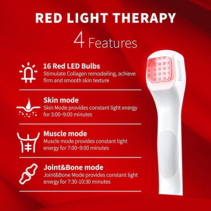 Red Light Therapy Device for Pain Relief, Deep Tissue Infrared Light for Joint, Muscle, Back,Inflammation at-Home LED Treatment Tool with16*Red Light Chips+16*Near Infrared Chips