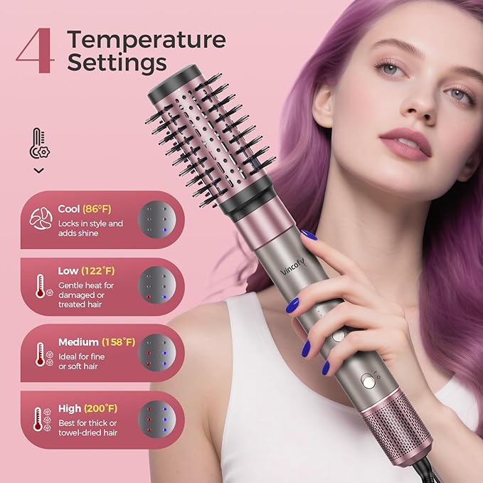 Vincofy 7-in-1 Hair Dryer Brush Blow Dryer, Hot Air Brush Styler with Travel Bag– Fast Drying, Curling, Straightening & Volumizing – 1500W High-Speed Motor 110,000 RPM – All Hair Types – Pink