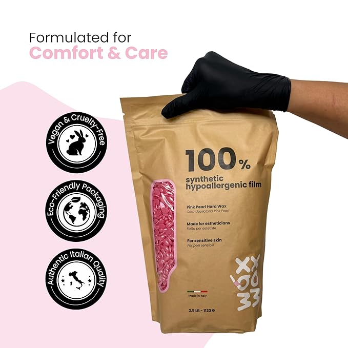 Wax Wax Pink Pearl Hard Wax Beads | Brazilian & Bikini Wax for Ultra Sensitive Skin | Rosin-Free, Hypoallergenic, Strip-Free, Low Melting, Cruelty-Free, Eco-Friendly Waxing Beads | Made In Italy-2.5lb