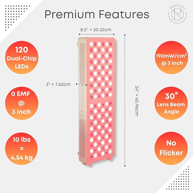 Makiuri Red Light Therapy Lamp | LED Light Therapy Panel for Face & Body | Infrared & Red Light in 5 Wavelengths | Supports Relaxation, Skin Appearance & Overall Wellness | Venus (White 120 LED)