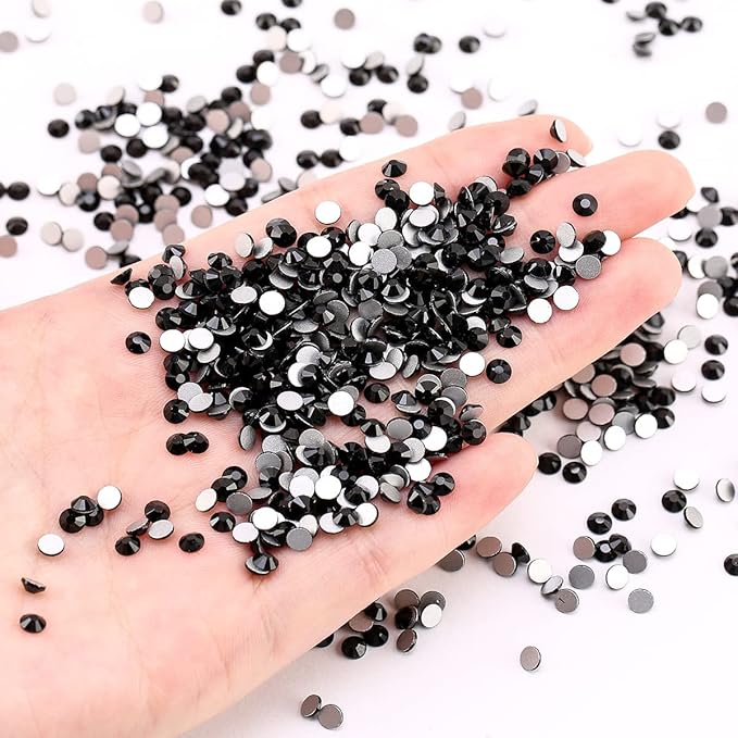 Novani Rhinestones 3000Pcs Flatback Crystal Round Loose Gemstones Glass Rhinestones for Crafts Makeup Nail Art Clothes Shoes DIY Decorations(SS10, 2.7-2.9mm,Black)