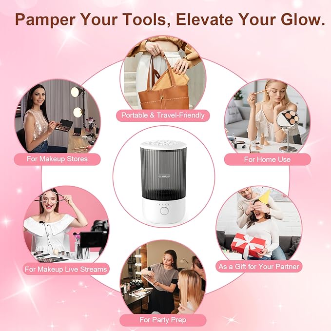 Electric Makeup Brush Cleaner Machine - 6500RPM Automatic Makeup Brush Cleaning Machine, Portable Design with 1800mAh Rechargeable Battery for All Brush Sizes, Perfect Gift for Makeup Lovers