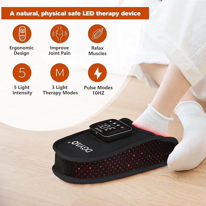 TUOB Red Light Therapy for Foot Pain Relief, Near Infrared Light Therapy Device with 4000 mAh Battery, Red Infrared Light Foot Therapy Double Side Pad Slipper Full Cover Feet Toes Instep