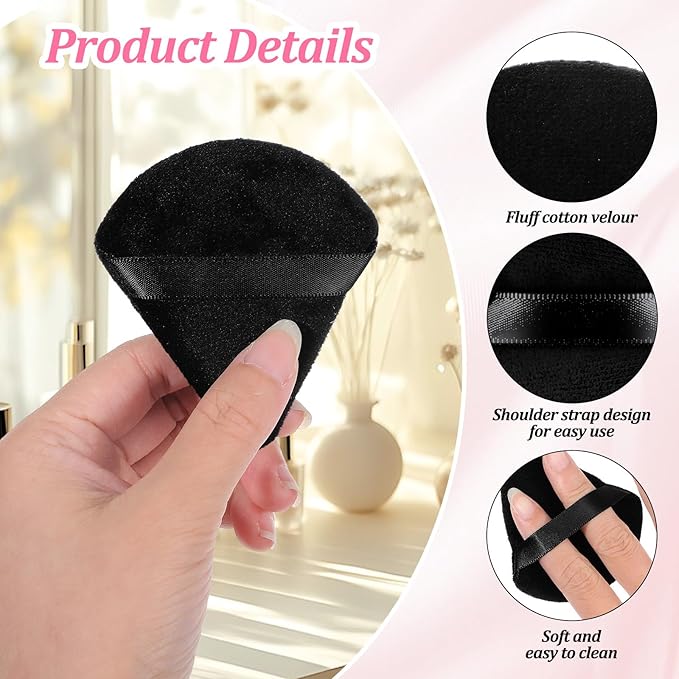 Molain 150 Pcs Triangle Powder Puffs, Soft Makeup Puffs Wet & Dry Use Cosmetic Sponge Applicators for Loose Powder Foundation Face Body(Black)