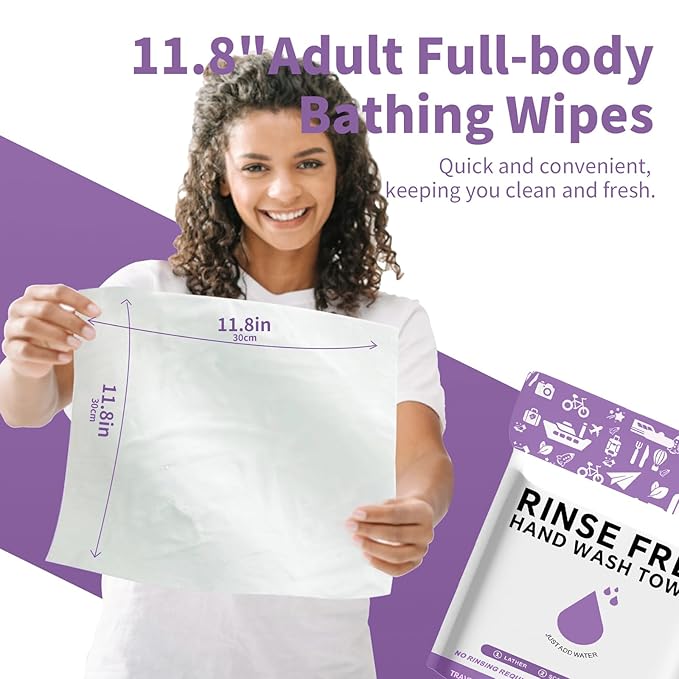 8 Packs XL No Rinse Body Wipes for Adults Bathing, Rinse Free Bathing Shower Wipes for Adults. Soap Infused, Disposable Body wipes for Elderly 200 PCS for Camping, Elderly, Post Surgery, Gym