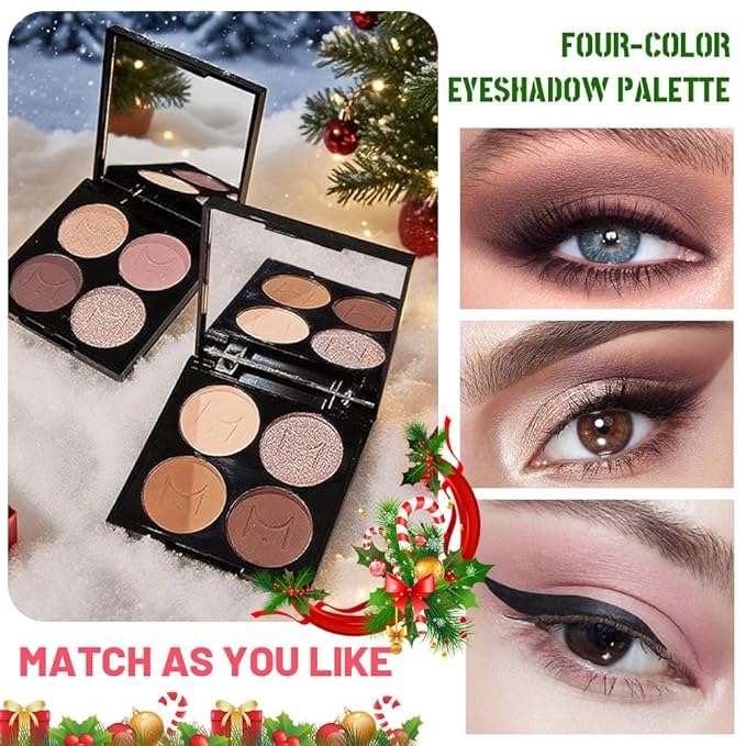 HHLOTH 4 Colors Plum Nude Brown Champagne Rose Gold Eye Shadow Powder Palette Makeup, Neutral Matte Shimmer Cream Eyeshadow Palette for Old Women Highly Pigmented Waterproof, paleta de sombras de ojos