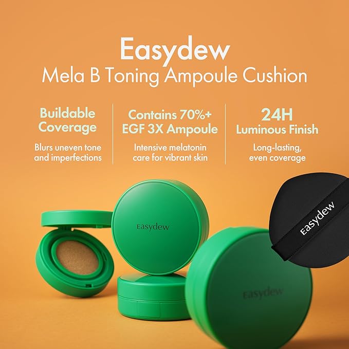 Easydew Mela B Toning Ampoule Cushion Refill - 2-in-1 Korean Skin Care & Face Beauty Makeup - Age-Defying Full Coverage Cushion Foundation with Niacinamide & Hyaluron-Vital C 0.45 oz (#27 Golden)