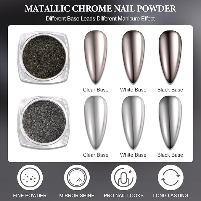 SUTOKAKA 2 Colors Copper Black Chrome Nail Powder Dark Bronze Matallic Mirror Effect Nail Chrome Pigment Holographic Aurua Dust for Manicure Art Design Home Salon Supplies