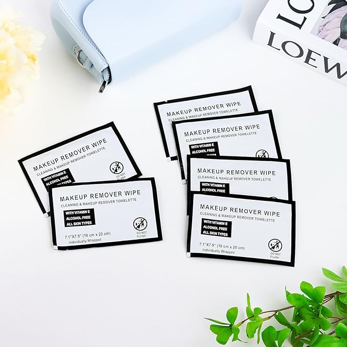 Individual Makeup Remover Wipes Bulk - Pack of 30,Black Individually Wrapped Face Cleansing Wipes Travel Size for Mascara,Lipstick,Skin Care,Hotel Toiletries