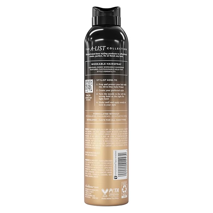 TRESemmé Workable Hairspray 1 ct A-LIST Collection for Brushable + Customizable Hold, Developed Safe for All Hair Types, 8.5 Oz