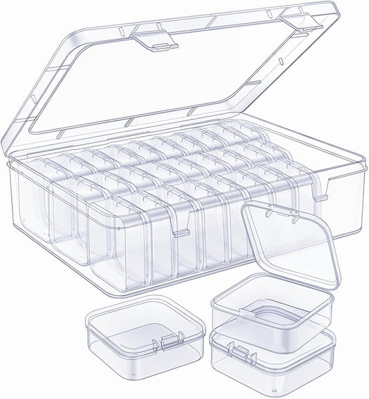 SJZQ Small Bead Organizers, 15-Piece Plastic Storage Cases with Hinged Lid – Clear Mini Craft Supply Box for Beads, Jewelry, Nails, Rhinestones & DIY Accessories