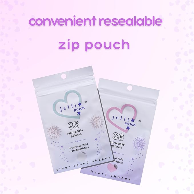 Jelli Patch Cute Heart Pimple Patches For Face - Acne Skincare Sticker - Hydrocolloid Heart Shape Acne Stickers - Absorbing Day Or Night Zit Spot Treatment - Unscented - 36 Count - For Blemish Areas