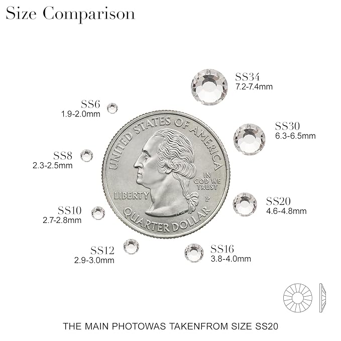 Novani 288pcs Crystal Clear Rhinestones Flat Back Rhinestone Glass Diamonds Round Gems for Nail Art and Crafting Decorations,SS34,7.1-7.3mm