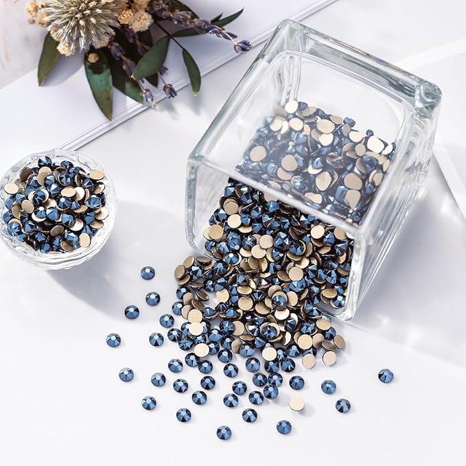 Meibite Shiny Black Flatback Rhinestones, Glass Rhinestones for Nail Art and Craft, Glue Fix, Loose Crystal Gemstones(Shiny Black, SS20, 1440pcs, 4.6-4.8mm)
