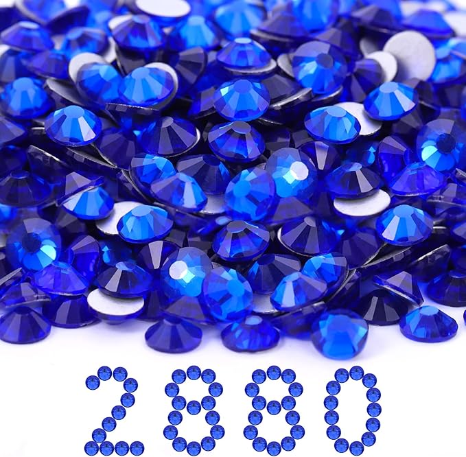 MEIBITE Flatback Rhinestones Bulk, 2880PCS Sapphire Rhinestones for Clothes DIY Decoration Crafts, Sapphire, SS30, 6.3-6.5mm