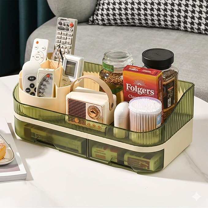 Extra Large Capacity Makeup Organizer with Brush Holder - Plastic Vanity Countertop Storage for Full Skincare & Cosmetic Collection