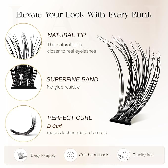 BEFER Lash Clusters, 240 Pcs D Curl Eyelash Clusters Volume Individual Lashes Extensions 10-16MM Wispy Eyelash DIY At Home(40P)
