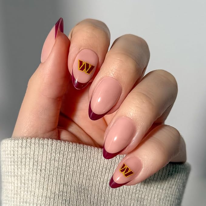Glamnetic x Fanatics Press On Nails - Washington Commanders | Short Almond Fake Nails, NFL Commanders Red French Tips, Football Nails, Salon-Quality | 15 Sizes - 30 Nail Kit with Glue