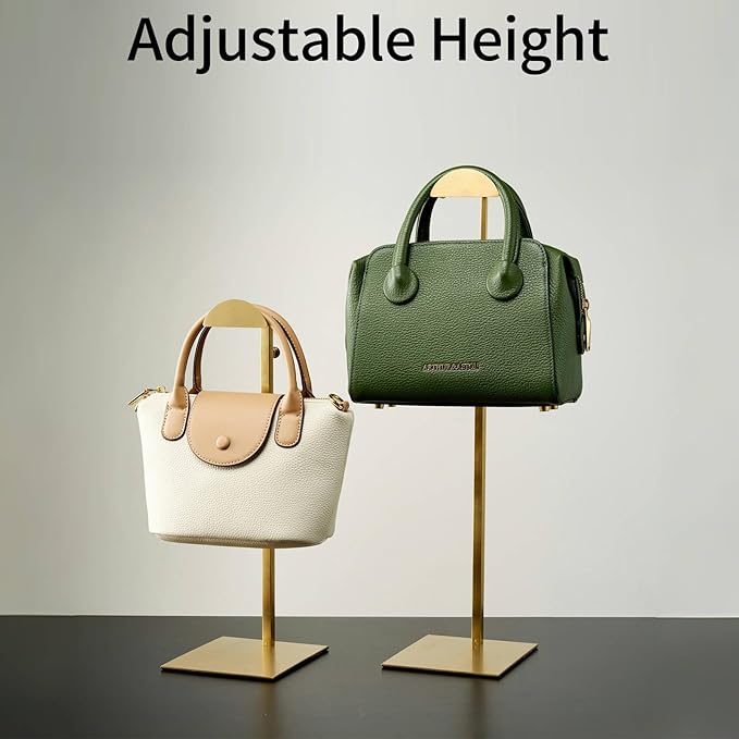 Purse Display Stand, Set of 2 Handbag Display Stand Vendors Purse Rack Stainless Steel Hanging Hook Stands Tabletop for Bag Organizer Adjustable Height Home Store Boutique Counter