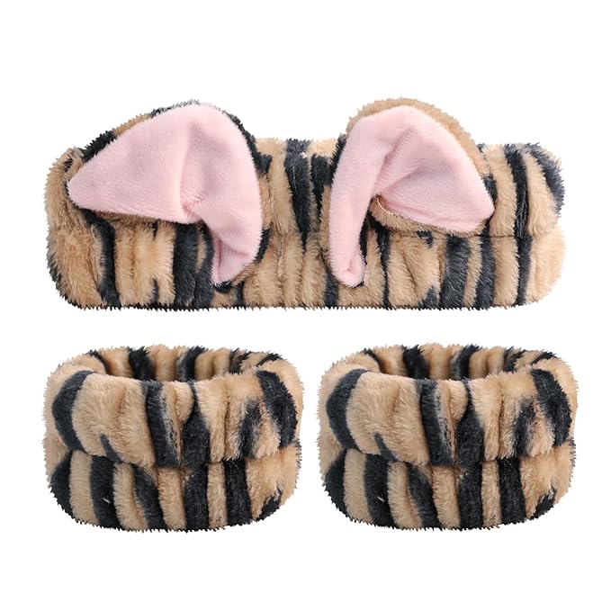 PERFECTSIGHT 2 Pack Cute Animal Headbands for Makeup Wash Shower Adjustable Elastic Hair Band for Girls and Women (Black Cat Ear)