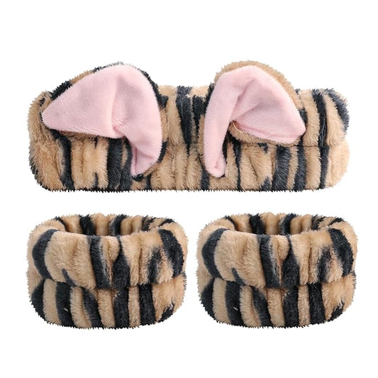 PERFECTSIGHT 2 Pack Cute Animal Headbands for Makeup Wash Shower Adjustable Elastic Hair Band for Girls and Women (Black Cat Ear)