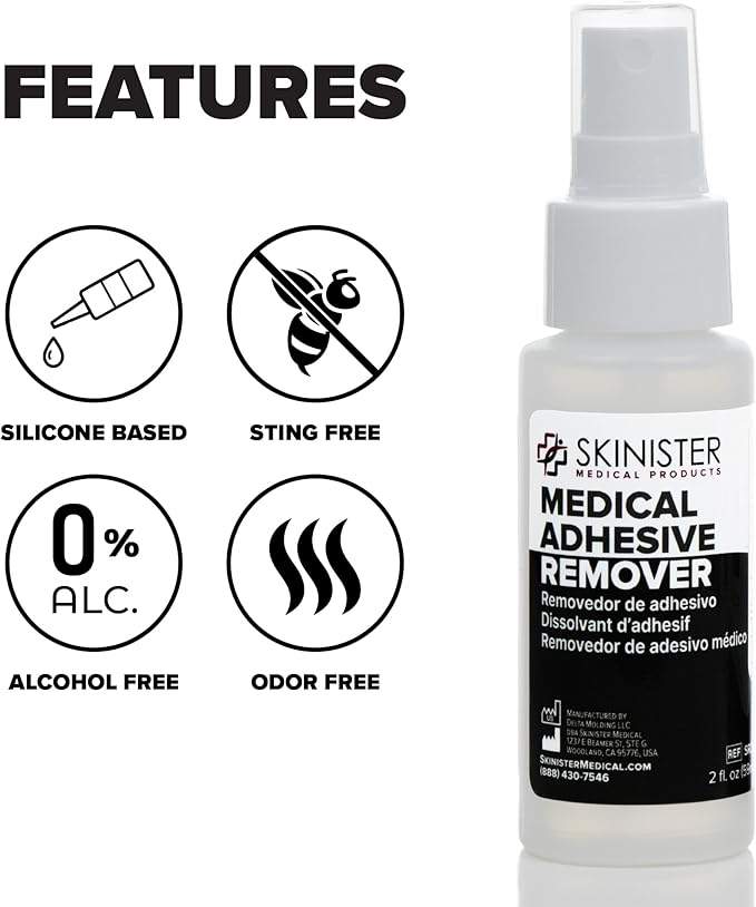Medical Adhesive Remover for Skin | Wig, Ostomy, Tape, and Bandage Adhesive Remover | Silicone-Based, Hypoallergenic, Sting-Free | 2oz Spray