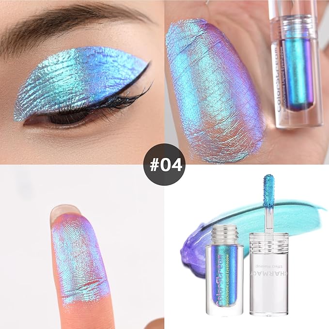 CHARMACY Liquid Duochrome Eyeshadow, Metallic Eye Looks, Long Lasting Glitter Eye Shadow Sets Metallic Pigments, Quick Drying, Sparkling Shiny Eye Makeup for Beginners, 1.6g (#04)