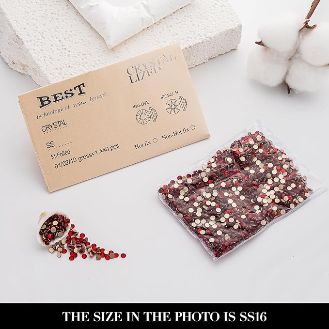 Novani Dark Red Rhinestones 1440pcs Flat Back Round Rhinestone Style 2088 Sparkly Crystal Gemstones for Nail Art and Crafting SS16,3.8-4.0mm
