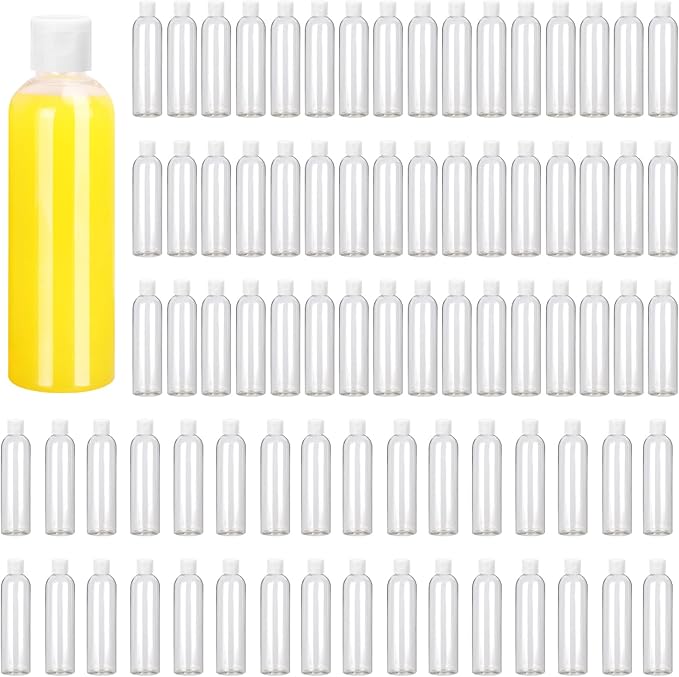 KUKLIPJIM 80 Pack 4 oz Plastic Bottles with White Top Caps, Clear Empty Bottles, Cosmetic Containers for Lotion and Shampoo, Travel-Friendly Bottles, BPA-Free for Liquids and Personal Care