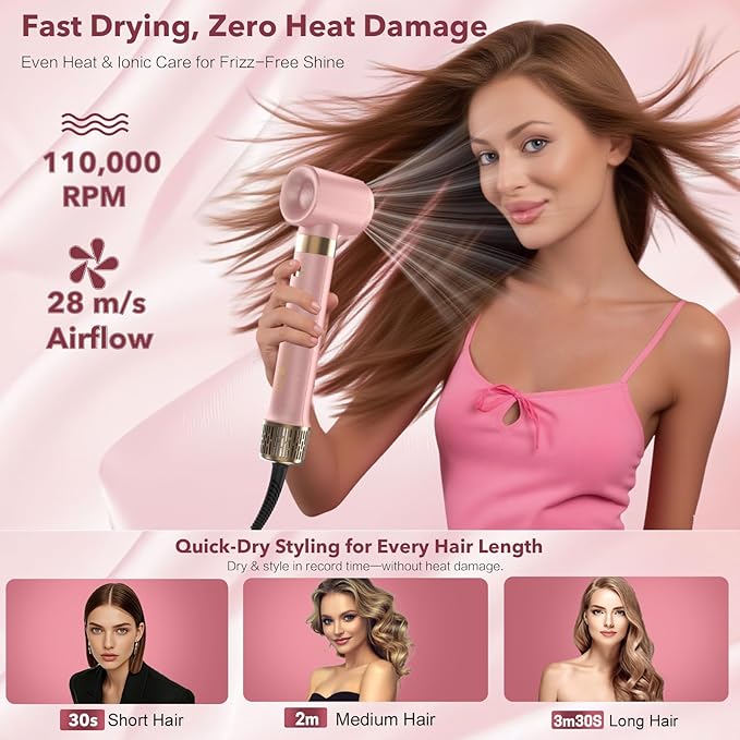 Mythsight Dual Voltage StyleVibe 6-in-1 Air Styler, Hair Dryer & Blow Dryer Brush with Travel Case - Auto Wrap Curls (L/R), Fast Drying, Thermal Brush for Blowouts & Frizz-Free Volume, No Heat Damage