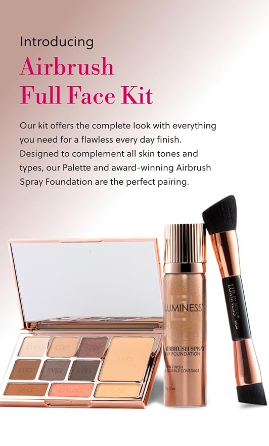 LUMINESS Complete Makeup Kit - Includes Face Palette, Airbrush Foundation, Primer and Brush - Silky, Long-Wearing, Easy to Blend, Perfect Makeup for Older Women, 4-PC Make Up Set (10 - Tan)