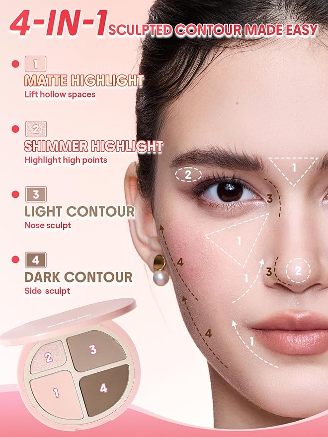 SHEGLAM Hypersculpt Highlight & Contour Palette 4 Shades 2-IN-1 Face Shimmer Highlighter and Matte Contour Bronzer-Cool