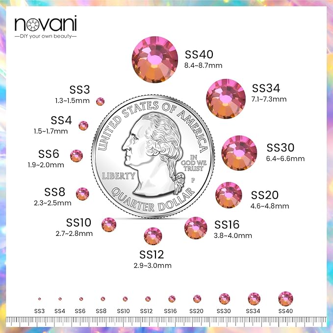 Novani Crystal Rhinestones, Flatback Loose Gemstones 1440pcs Glass Rhinestones for Clothes Shoes Crafts Makeup Nail Art and DIY Decorations(SS12, Rainbow)