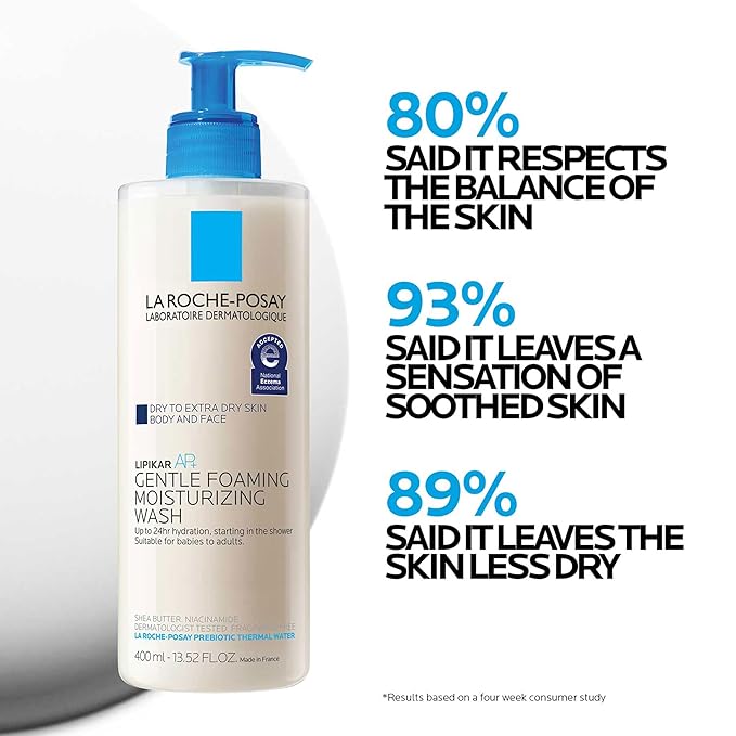 La Roche-Posay Lipikar AP+ Gentle Foaming Moisturizing Wash, Shea Butter + Niacinamide + Glycerin, Moisturizing Body Wash & Face Wash For Dry Skin, National Eczema Association Accepted, Soap Free