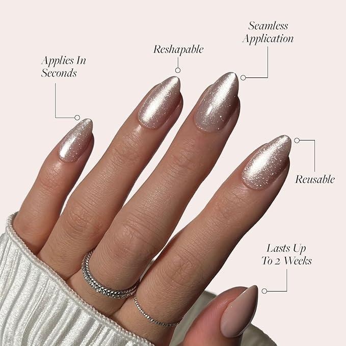 Glamnetic Press On Nails - The Vow | Short Almond Fake Nails, Nude with a Glossy, Velvet Finish, Salon Quality | 15 Sizes - 30 Nail Kit with Glue
