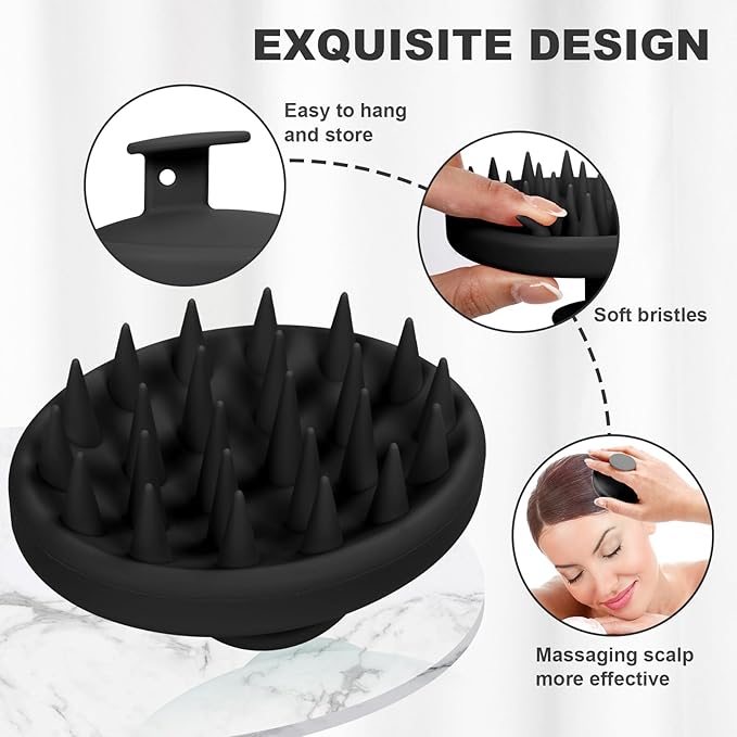 Meartchy Silicone Scalp Massager, Scalp Scrubber for Hair Growth with Soft Bristles, Scalp Exfoliator Brush Dandruff Removal Shampoo Brush for Wet Dry Scalp Care (Black)