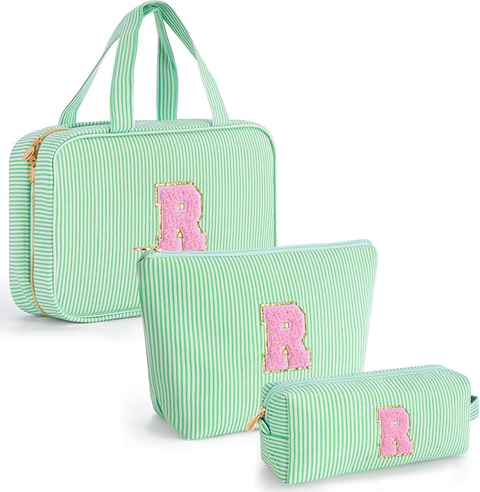 Tween Girls Trendy Stuff - Birthday, Graduation, Mother's Day, Bridesmaid Gifts for Women,Teachers,Sisters - Initial Toiletry Bag Makeup Bag Cosmetic Travel Bag - Green R