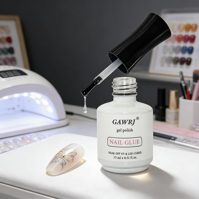 GAWRJ UV LED Cured Nail Glue - 15ml Professional Nail Extension Adhesive for Long-Lasting Manicures, Fast Curing with LED Lamp, Salon-Quality Nail Repair & Enhancement (1 Pack)